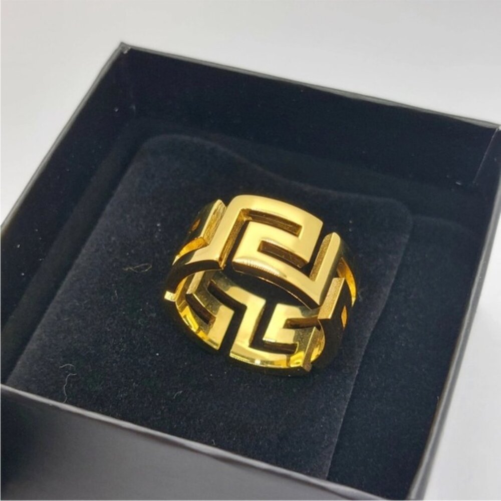 Versace Gold Color Metal "Greca" Ring Sz Italy 19